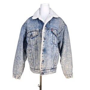 Vintage 80s Levi’s Sherpa Jean Denim Jacket Type 3 Trucker Coat Medium Men’s‎
